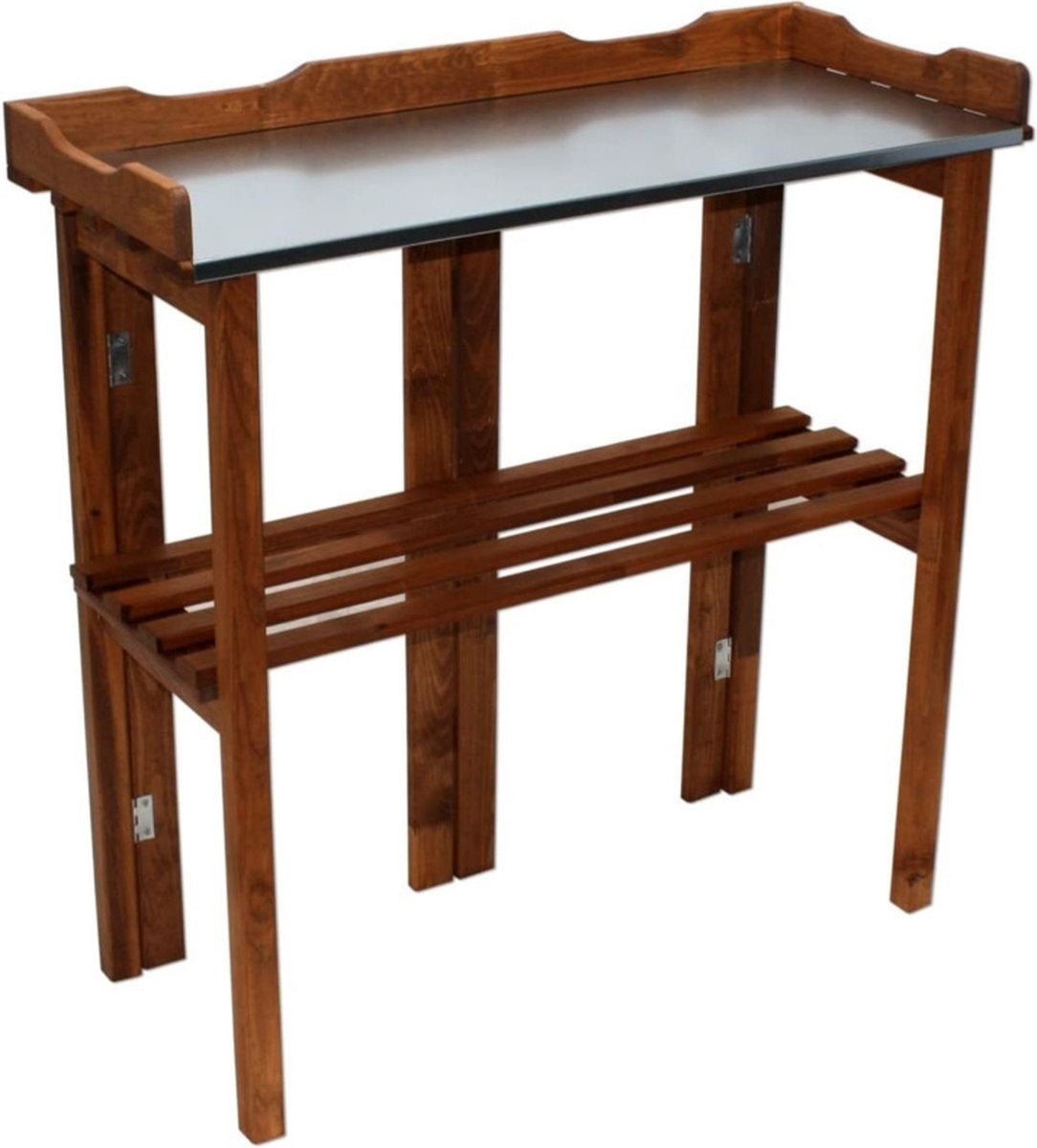 Garten Table à plantes avec feuille de zinc - Tablette en bois - Pliable - 94 x 43 x 86 cm