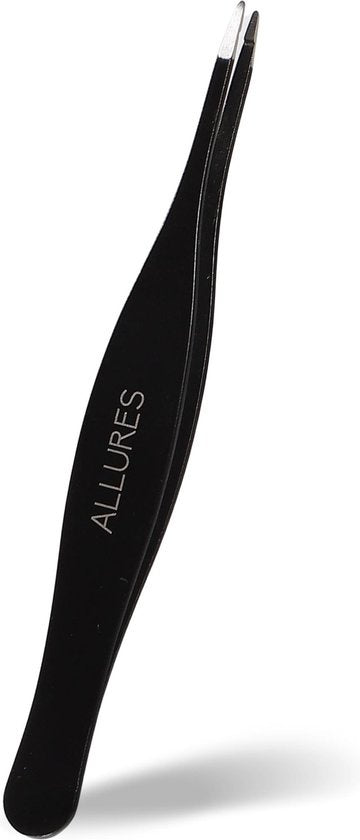 Allures Tweezers - Pince à épiler pointue - inclinée - Épilation - Beauté - Noir - acier inoxydable