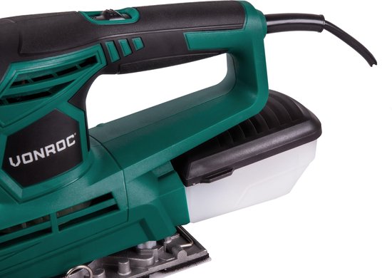 Ponceuse orbitale VONROC 240W - 90x187mm - Avec bac de récupération des poussières et 12 morceaux de papier de verre