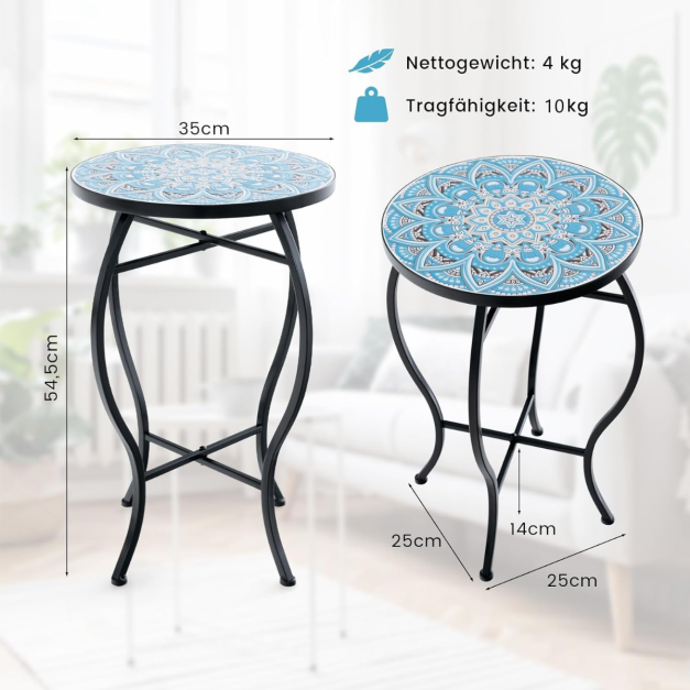 Coast Mosaic Side Table - Table de bistrot ronde 35 x 55 cm - Bleu/Noir