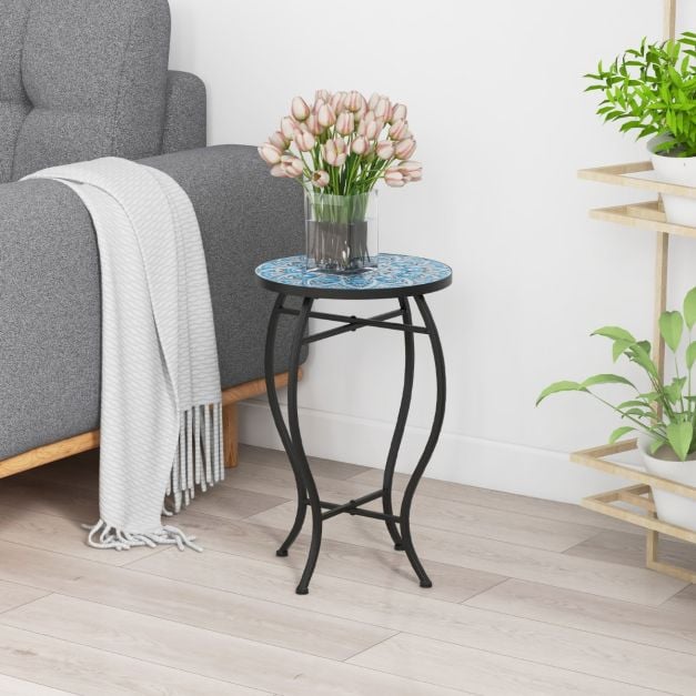 Coast Mosaic Side Table - Table de bistrot ronde 35 x 55 cm - Bleu/Noir