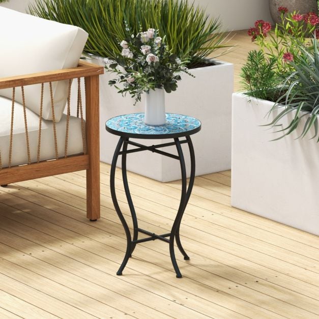 Coast Mosaic Side Table - Table de bistrot ronde 35 x 55 cm - Bleu/Noir