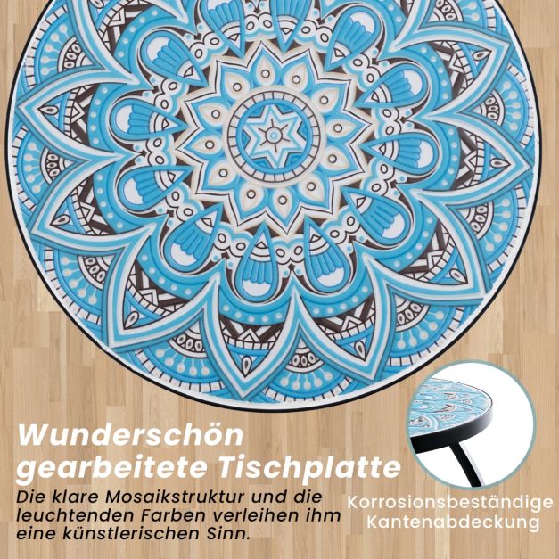 Coast Mosaic Side Table - Table de bistrot ronde 35 x 55 cm - Bleu/Noir