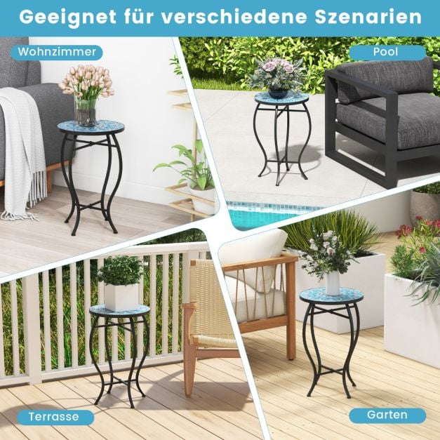 Coast Mosaic Side Table - Table de bistrot ronde 35 x 55 cm - Bleu/Noir