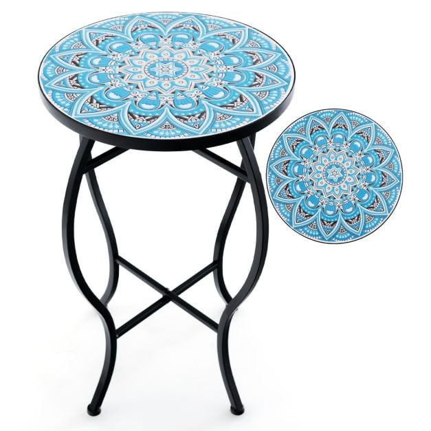 Coast Mosaic Side Table - Table de bistrot ronde 35 x 55 cm - Bleu/Noir