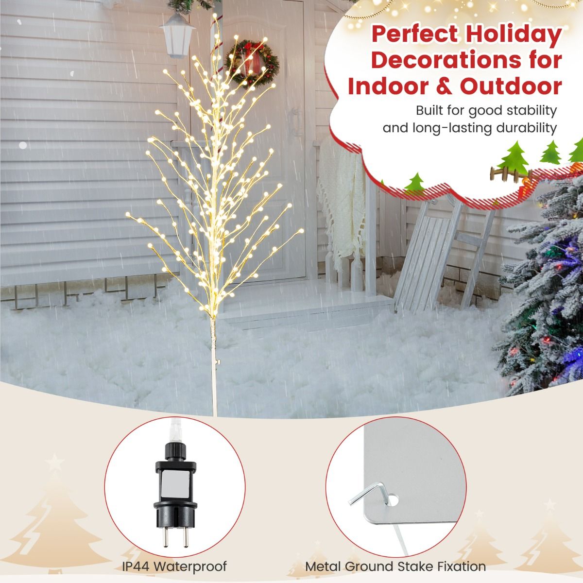 Coast LED Light Tree Bouleau - 155 cm - Blanc chaud - Argent - Support en métal - Pour l'intérieur et l'extérieur