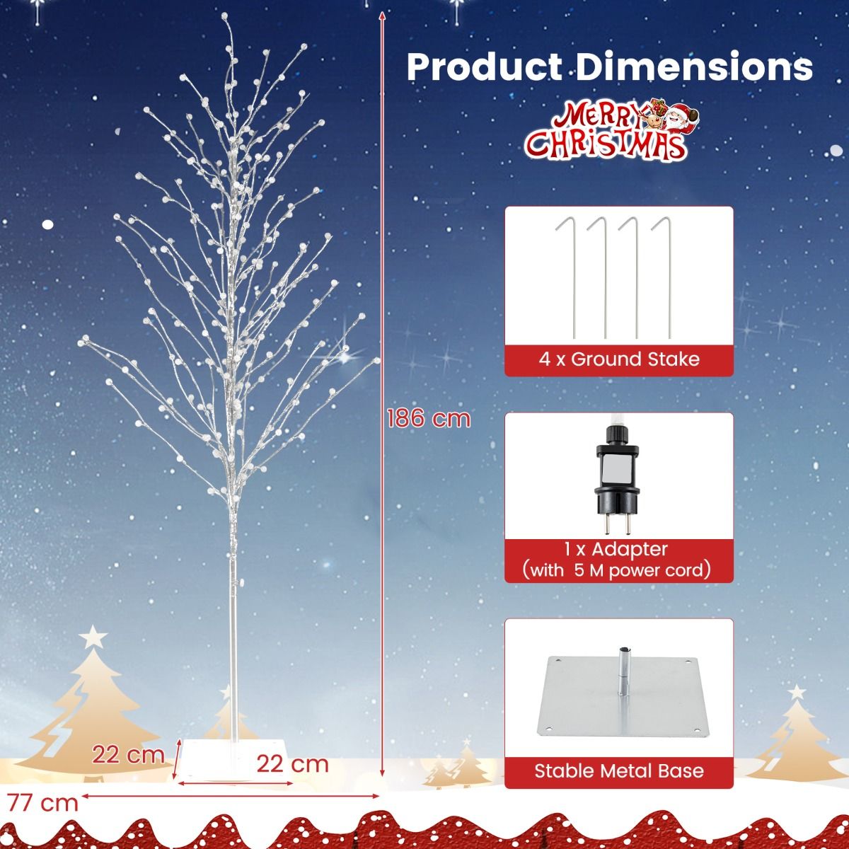 Coast LED Light Tree Bouleau - 155 cm - Blanc chaud - Argent - Support en métal - Pour l'intérieur et l'extérieur