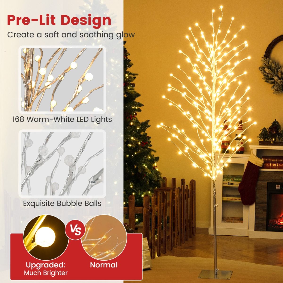 Coast LED Light Tree Bouleau - 155 cm - Blanc chaud - Argent - Support en métal - Pour l'intérieur et l'extérieur