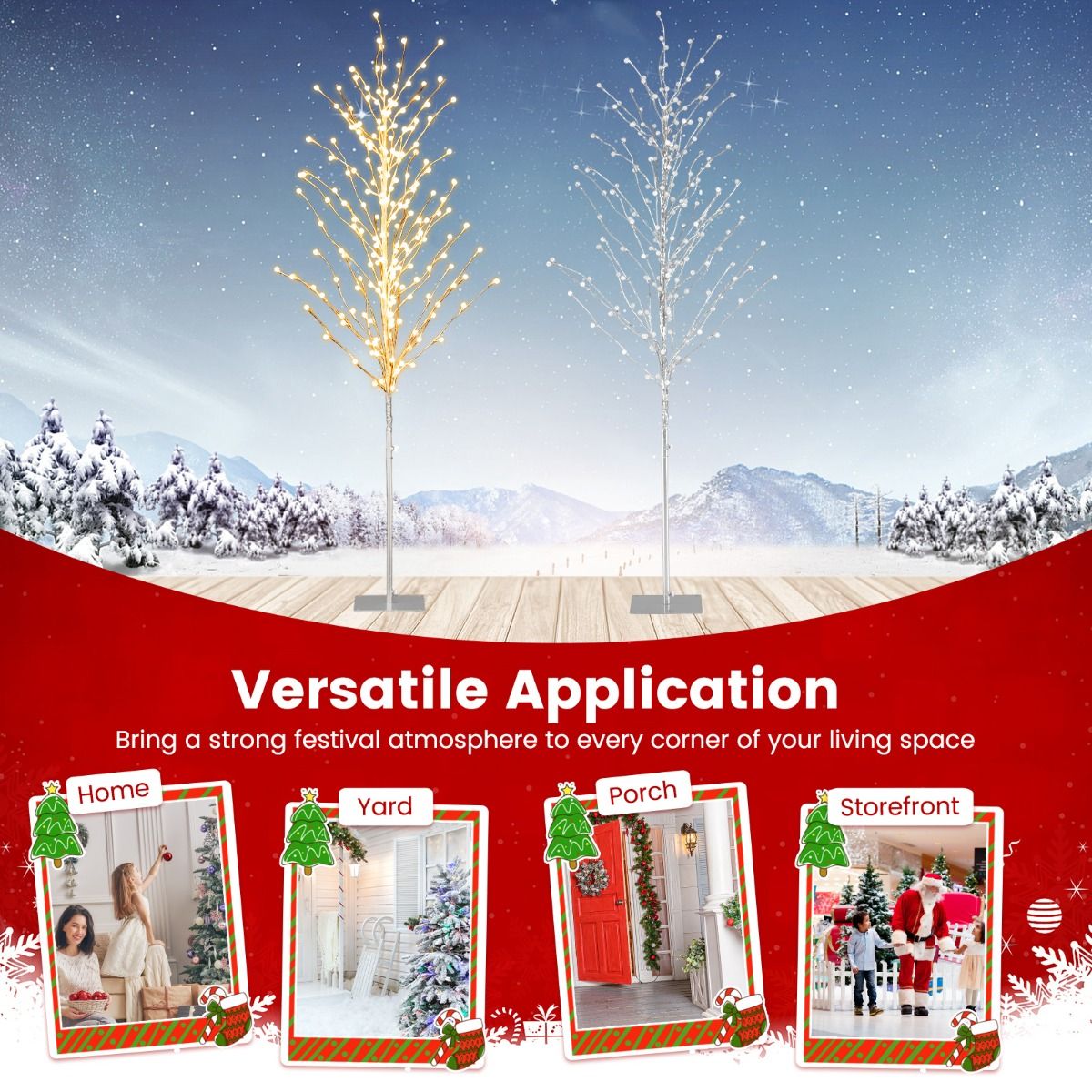 Coast LED Light Tree Bouleau - 155 cm - Blanc chaud - Argent - Support en métal - Pour l'intérieur et l'extérieur