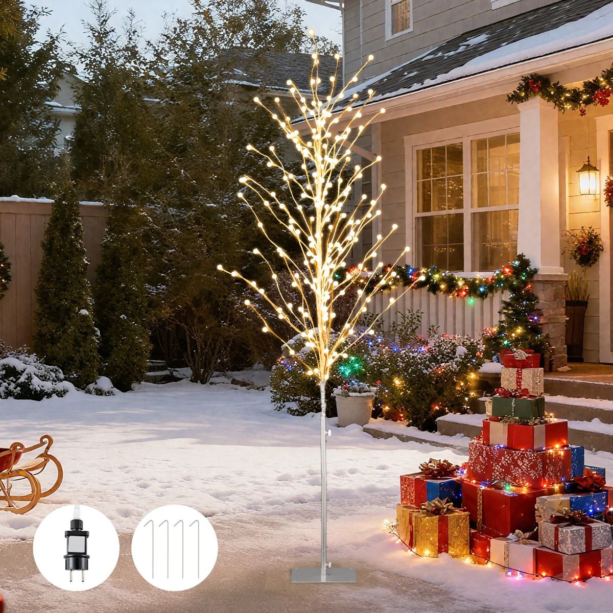 Coast LED Light Tree Bouleau - 155 cm - Blanc chaud - Argent - Support en métal - Pour l'intérieur et l'extérieur