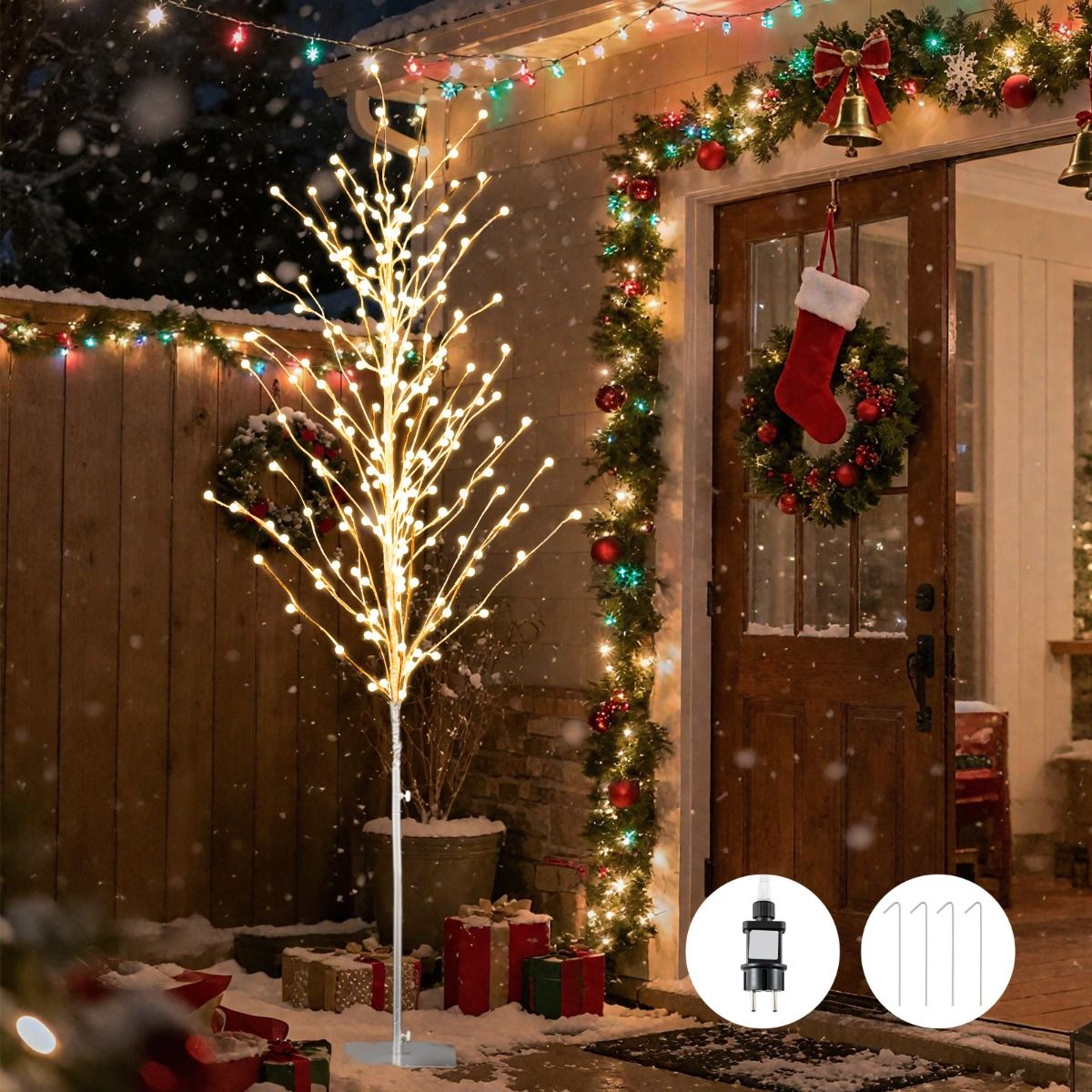 Coast LED Light Tree Bouleau - 155 cm - Blanc chaud - Argent - Support en métal - Pour l'intérieur et l'extérieur