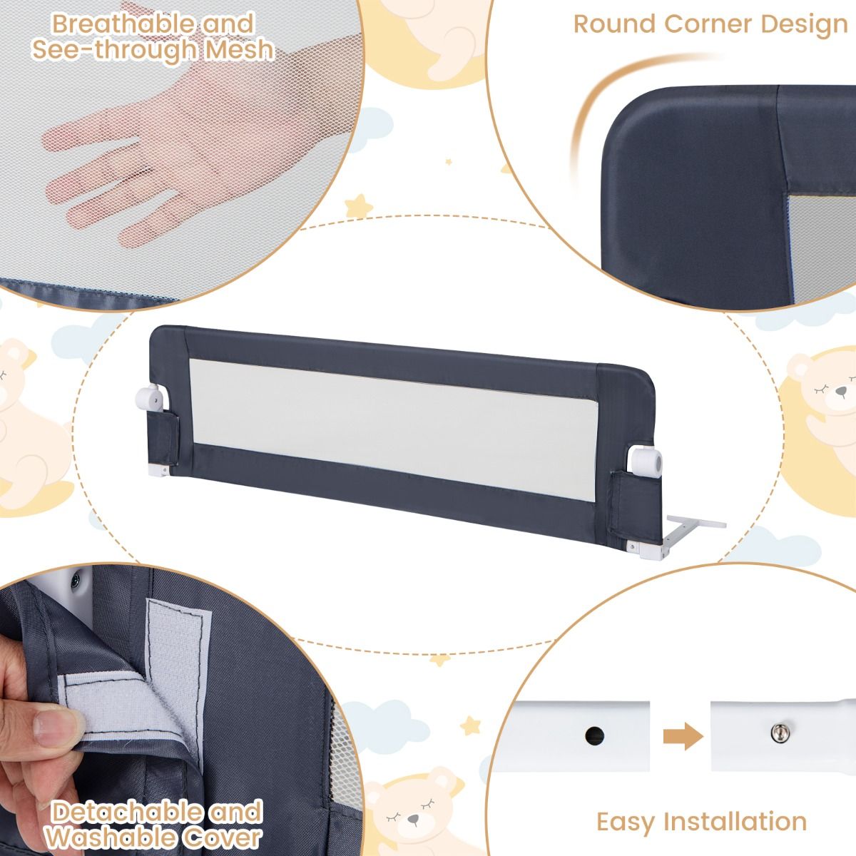 Barrière de sécurité pour lit d'enfant Coast - 150 x 40 x 42 cm - Gris