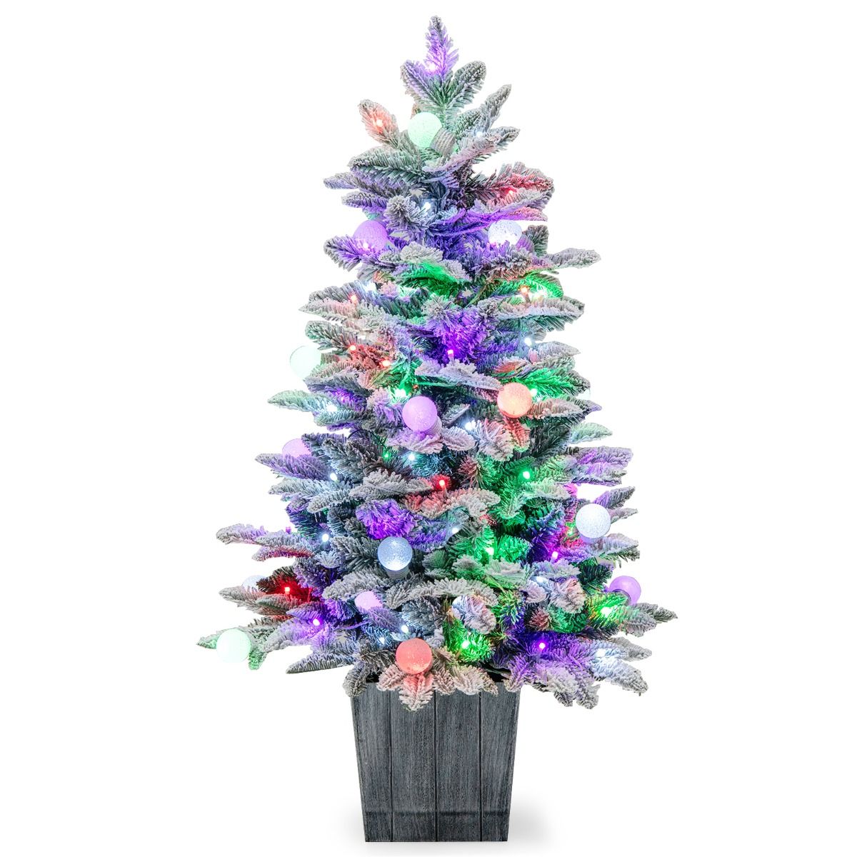 Sapin de Noël pré-éclairé Coast - 100 cm - blanc/vert - avec 148 branches en PVC & PE - 80 lumières LED