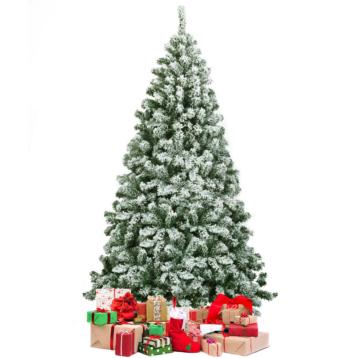 Sapin de Noël côtier avec neige - avec support - 180 cm - blanc/vert