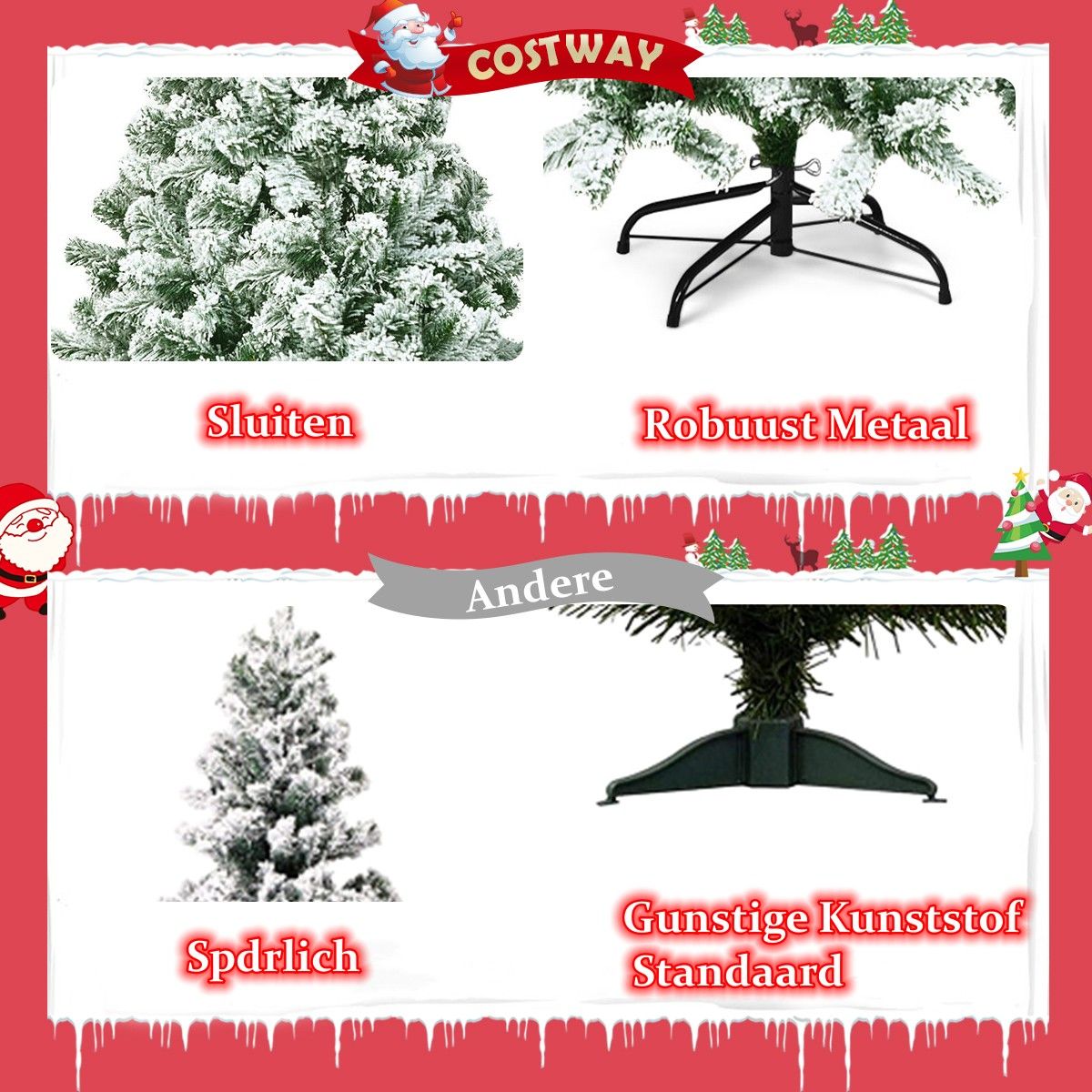 Sapin de Noël côtier avec neige - avec support - 180 cm - blanc/vert