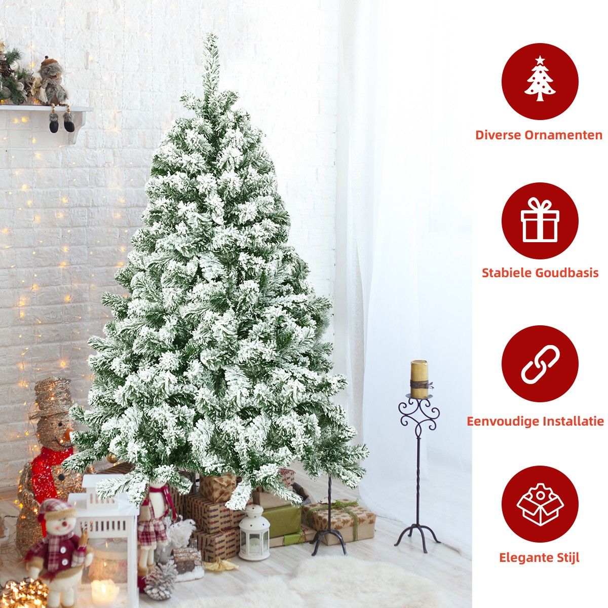 Sapin de Noël côtier avec neige - avec support - 180 cm - blanc/vert