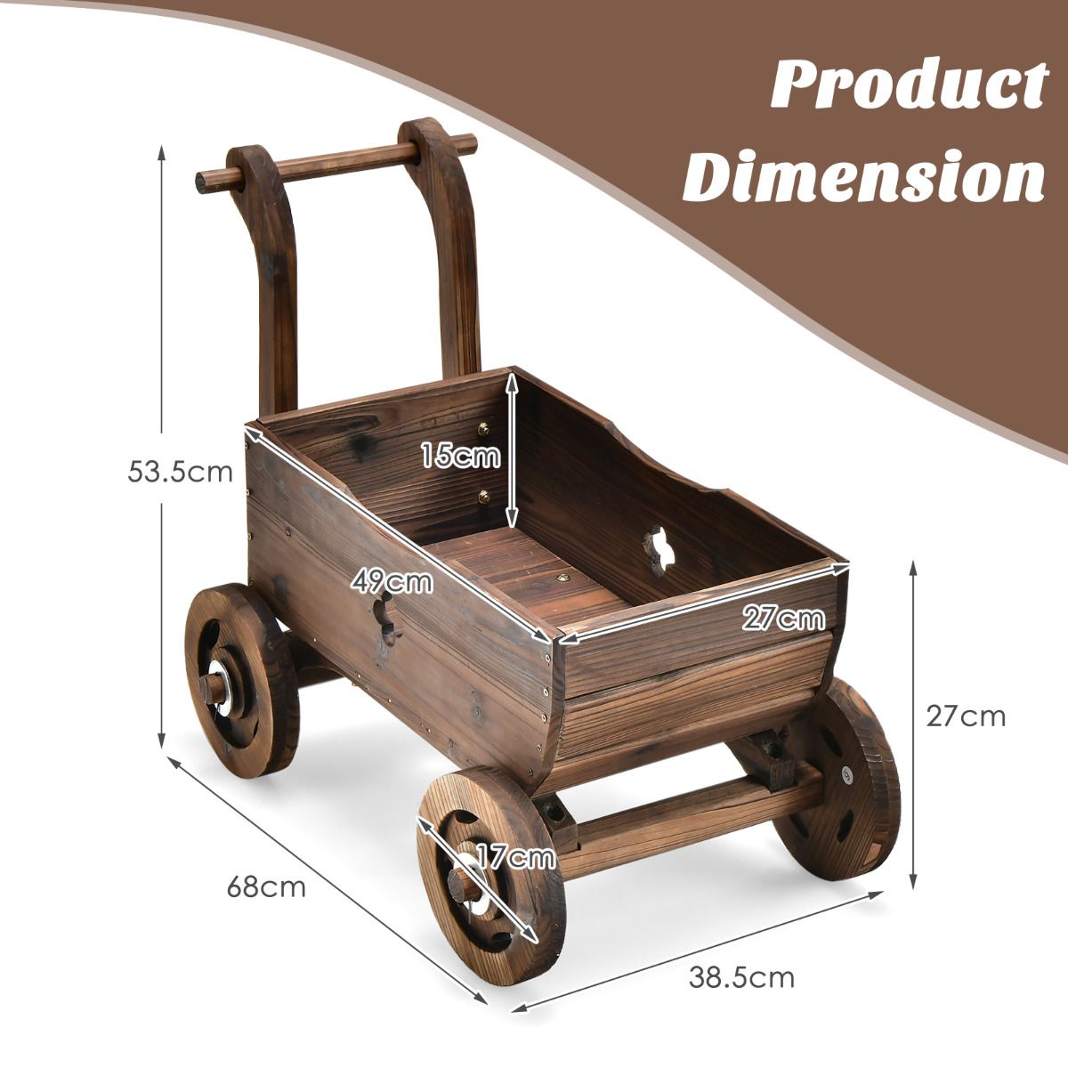 Coast Planter - Forme chariot - Max. 20 kg - 68 x 39 x 54 cm - Marron