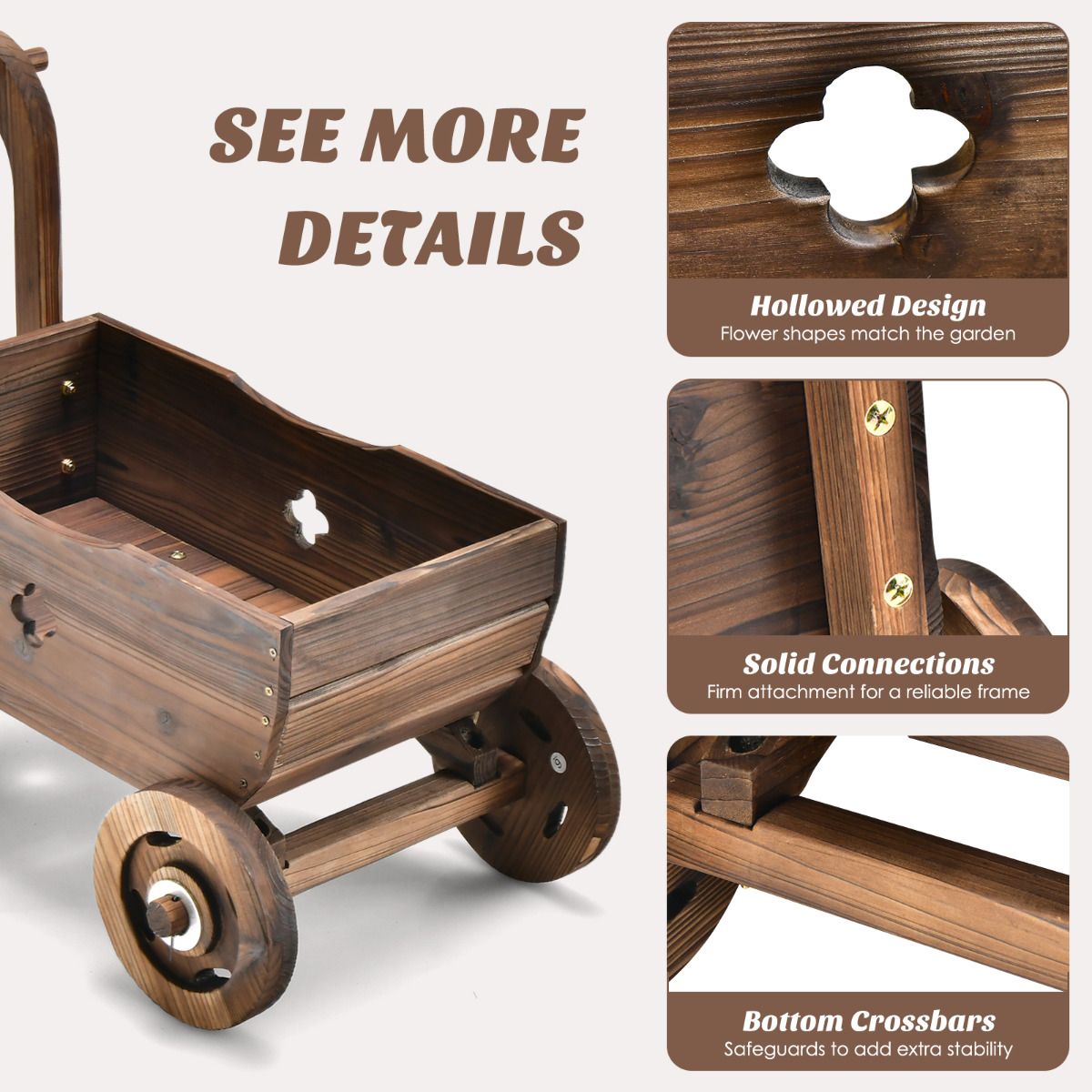 Coast Planter - Forme chariot - Max. 20 kg - 68 x 39 x 54 cm - Marron