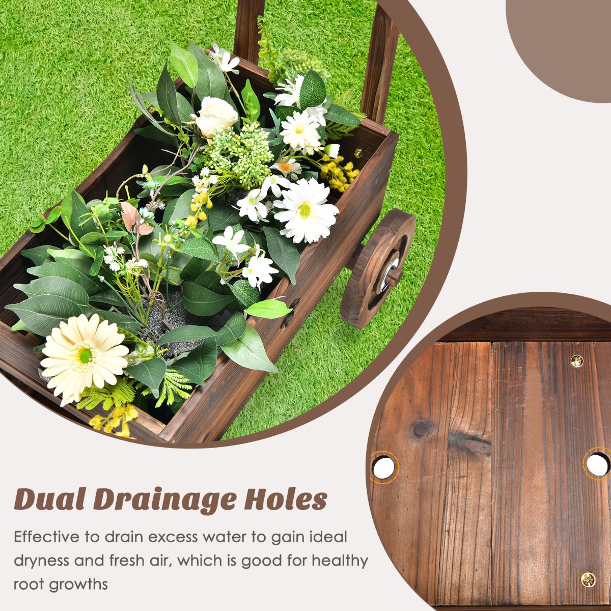 Coast Planter - Forme chariot - Max. 20 kg - 68 x 39 x 54 cm - Marron
