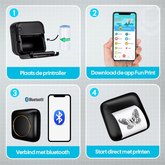 Gatson Mini Printer - Comprend 14 rouleaux de papier (autocollant, normal et couleur) + 5 stylos - Mini imprimante pour mobile - Imprimante de poche - Imprimante photo mobile