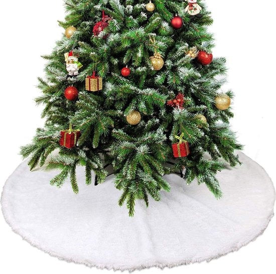 THE TWIDDLERS Jupe de sapin de Noël ronde en peluche blanche - Accessoire de Noël effet neige - Décoration de fête parfaite pour votre sapin de Noël - 90 cm de diamètre - Convient à tous les sapins.