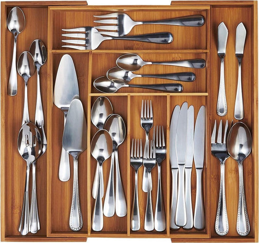 KitchenBrothers Range-couverts - Tiroir à couverts réglable - 30 à 44.5cm - Bois de bambou