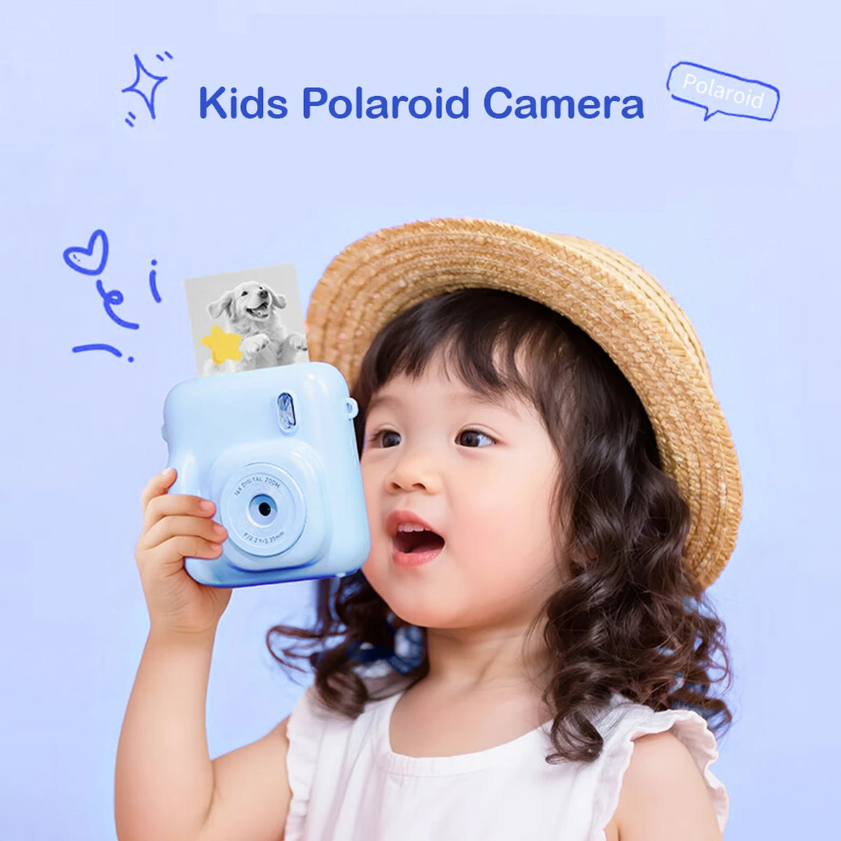 Appareil photo pour enfants Songdian avec impression instantanée DC506 - Bleu - 48 MP - Double objectif - Flash LED - Peut également servir de webcam