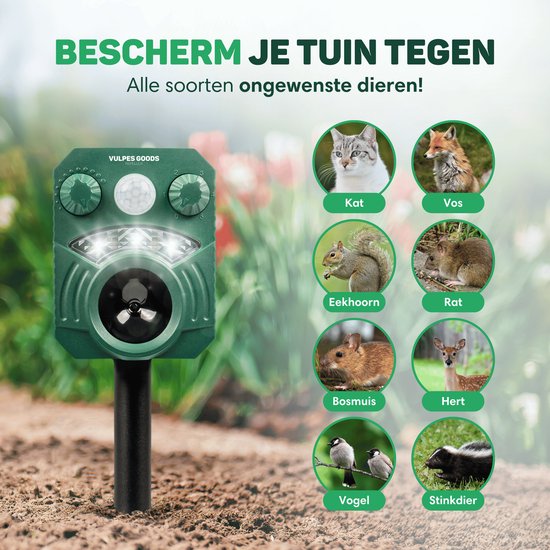 Vulpes Goods® Repellent - Répulsif ultrasonique à énergie solaire pour chats - Effrayant pour chats - Répulsif pour martres - Répulsif pour animaux - Imperméable - Répulsif pour animaux nuisibles