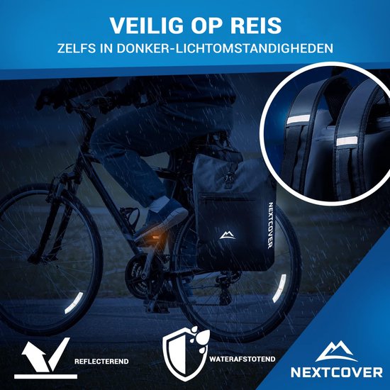 NEXTCOVER® NEW 3-in-1 bike bag for carrier [Aquashield] - Reflective luggage bag bag waterproof - backpack and shoulder bag [25 litres]- Black