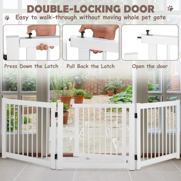Coast grille pliante en trois parties pour chiens avec portillon en pin pour portes/étages 61 cm de haut blanc