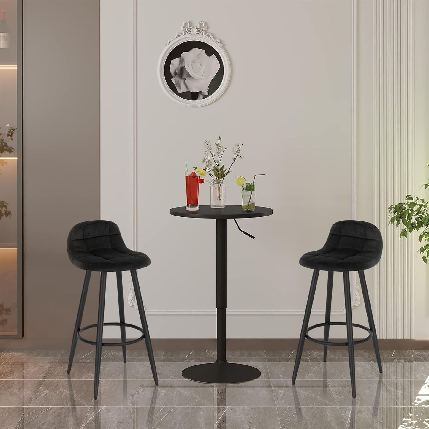 Table haute WOLTU - Table de bar - Réglable de 70 à 91 cm - Noir