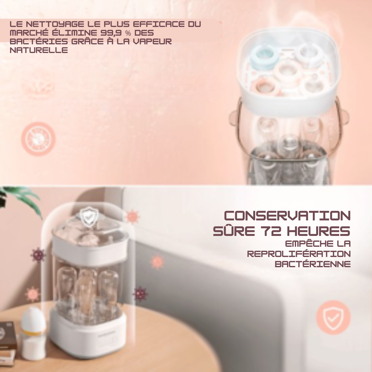 Vulpes Goods® BabyCare - Stérilisateur de biberons électrique 5 en 1 - Stérilisateur à vapeur avec fonction sèche - Stérilisateur de biberons PRO - Kit de nettoyage inclus