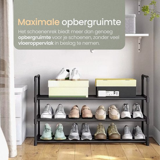O'DADDY® Shoe Rack 3 Layers - Rack à chaussures - Système de rangement de chaussures - Armoire à chaussures - Rack à chaussures - Armoire à chaussures - Rack de rangement pour 12 à 15 paires de chaussures - Métal noir