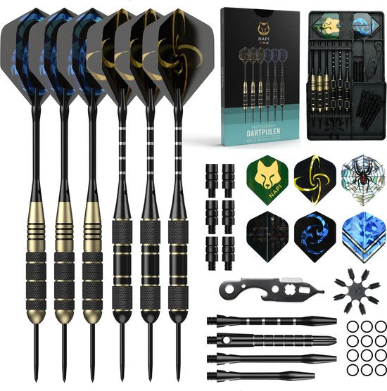 Napi Darts - 6 Fléchettes (64 pièces) - Fléchettes de 23, 24, 25, 26 grammes - 2 jeux de fléchettes en laiton de qualité supérieure - pointe en acier - avec fléchettes et étui