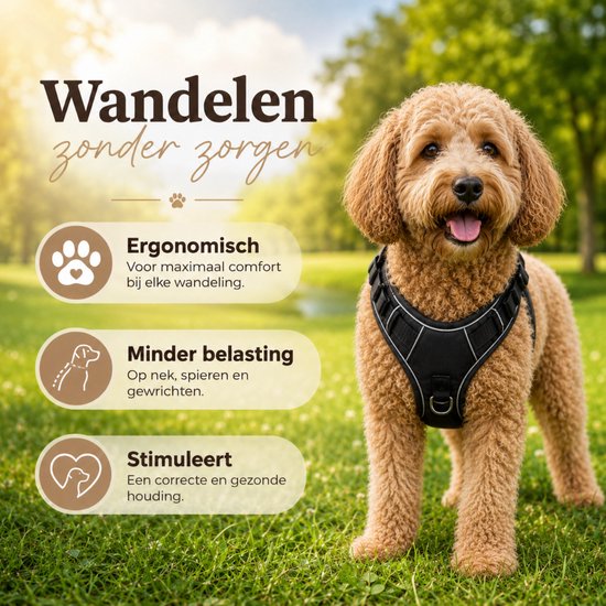 Harnais pour chien By Cee Cee - Harnais anti-traction - Harnais en Y pour chien – Harnais réfléchissant – Noir – Taille XL