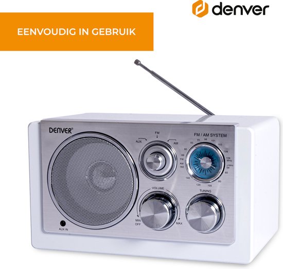 Denver Radio FM portable - Rétro - Fonctionne sur piles ou sur secteur - Radio de cuisine - AM - FM - TR61 - Blanc