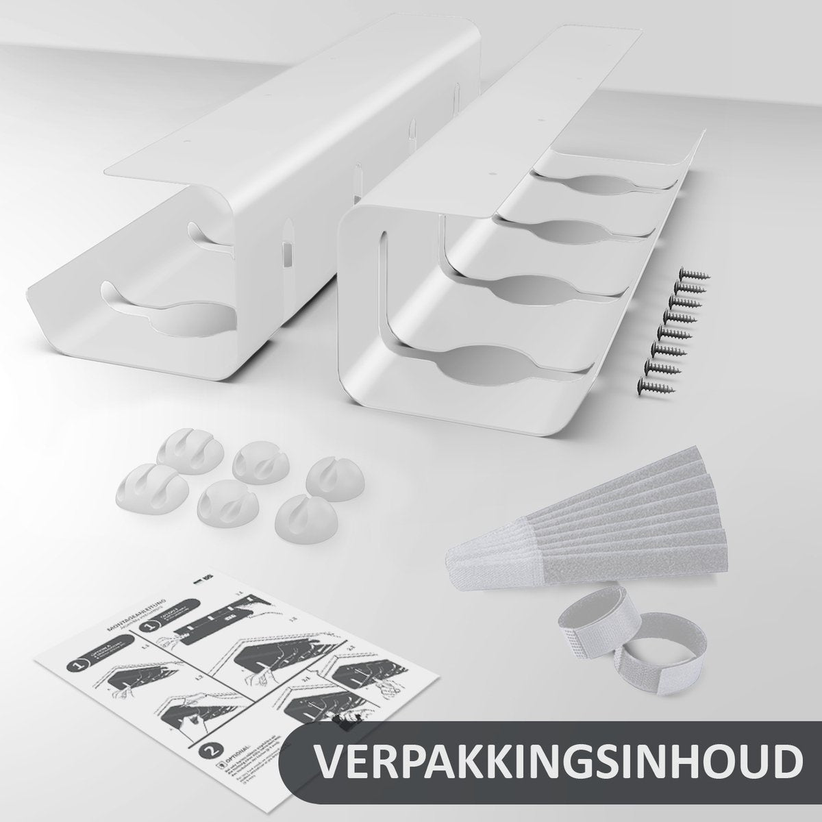 Stilemo Cable Tray Desk 2 Piece - Support de câbles 43 CM - Organisateur de câbles 5 KG Capacité de charge - Blanc