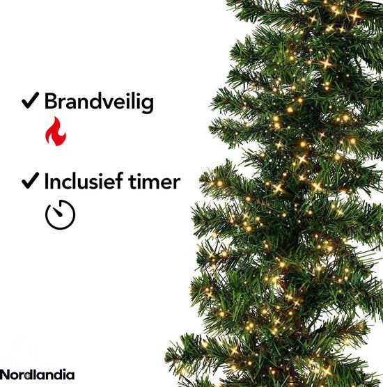 Nordlandia Guirlande Avec Lumières - Timer - Décoration de Noël - 500CM - Guirlande de Noël - Décoration de Noël - 100 LED - Batterie
