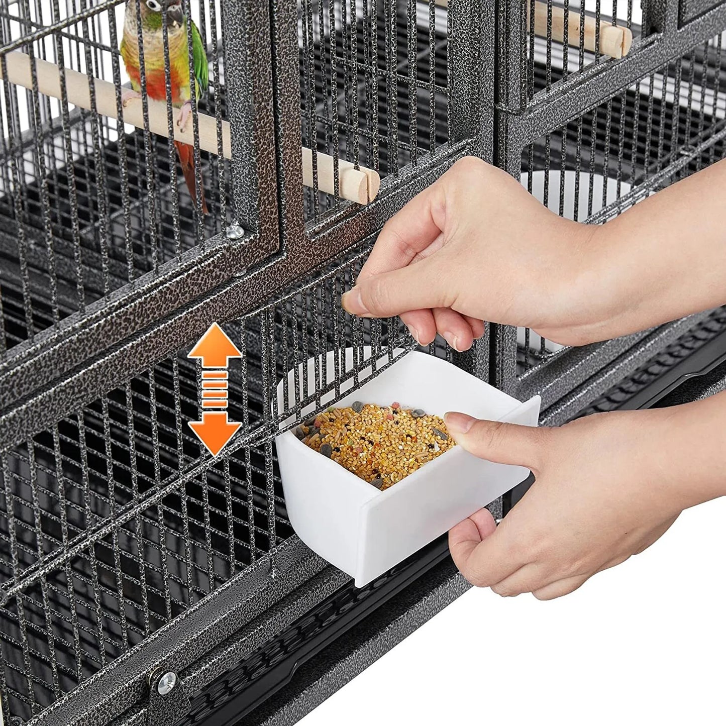 Yaheetech Bird Cage With Partition - With 1 cm Bar Spacing And 4 Feeders And Removable Bottom Drawer - For Parakeets And Canaries - Black Powder-Coated Metal - 95,5 x 45,5 x 105 cm
