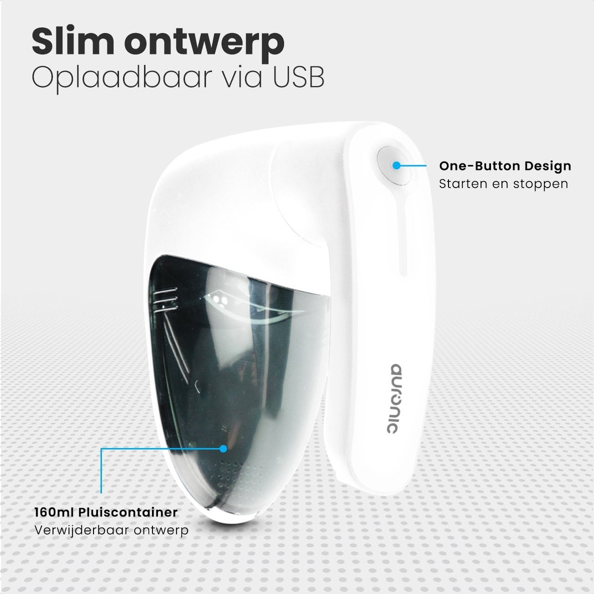 Auronic Electric Lint Remover - Sans fil - 2 accessoires supplémentaires - Blanc