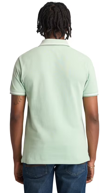 Timberland Oyster River Tipped Collar Polo Men - Cameo Green - Slim Fit - Longueur du dos 70,5 cm - Poids 245 g/m².