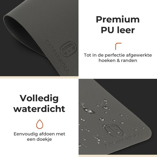 Sets de table Castagnola aspect cuir - Sets de table antidérapants en cuir artificiel - Sous-verre hydrofuge - Sous-verre - 6 pièces - 45 x 30 cm - Gris