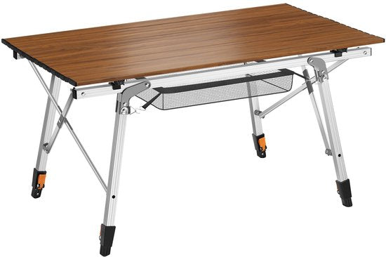 Table de camping tectake® - 90 x 52 x 47 - 70 cm - Table pliante en aluminium - Plateau enroulable - Table pliante - Table de voyage - Table de jardin - Résistante aux intempéries - Réglable en hauteur - Sac de transport - Pliable - Aspect bois