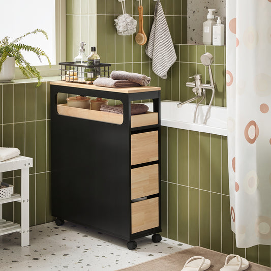 SoBuy Classeur - BZR54-SCH - MDF & Bambou - Jusqu'à 40kg - 24x82x65cm - Noir