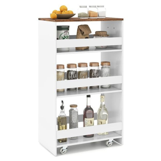 Chariot de cuisine Coast Smalle – Étagère à 4 niveaux avec poignée 47,5 x 30 x 80,5 cm – Blanc
