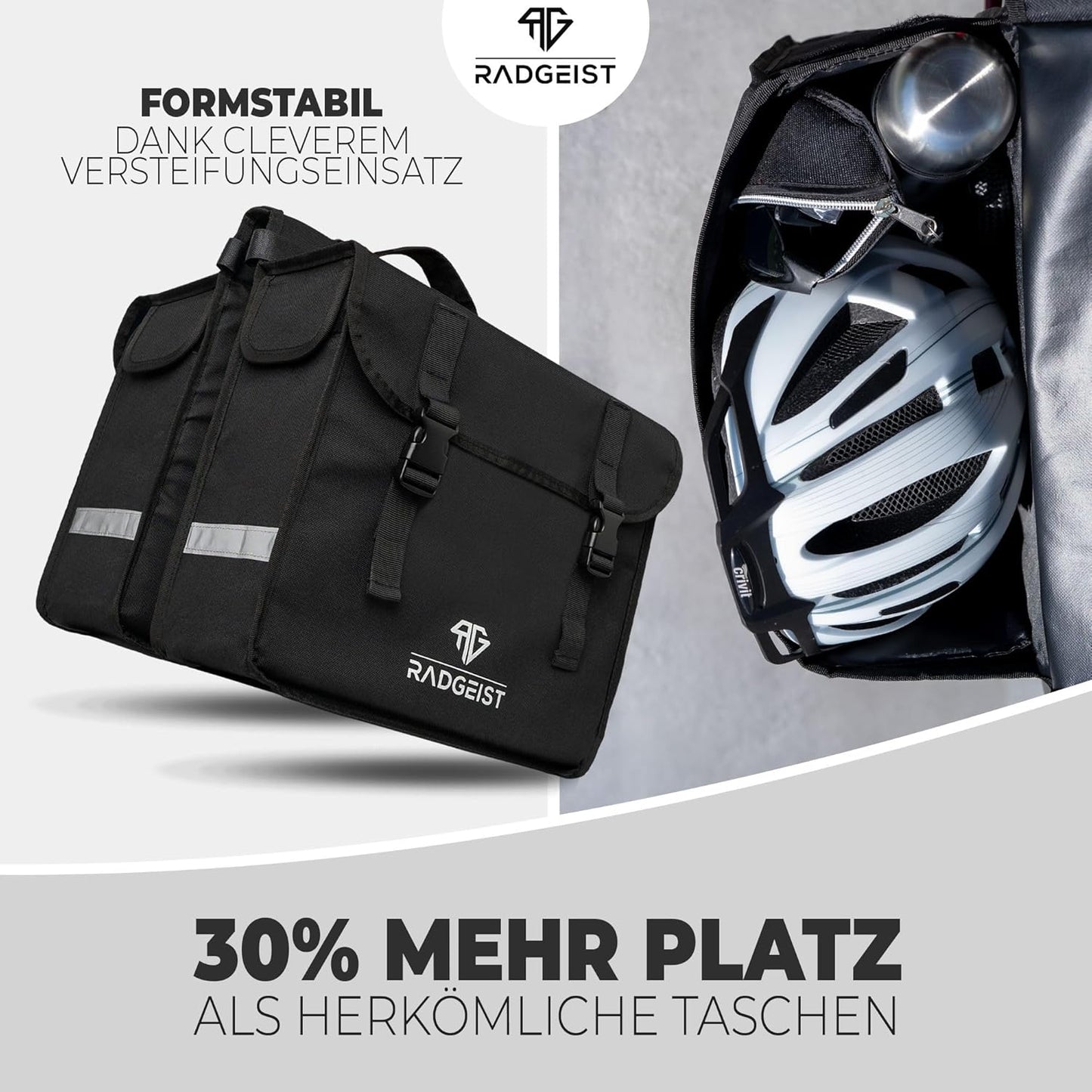 RADGEIST double sacoche vélo I Double sacoche vélo pour porte-bagages 30L I Fixation facile, double sacoche vélo noire