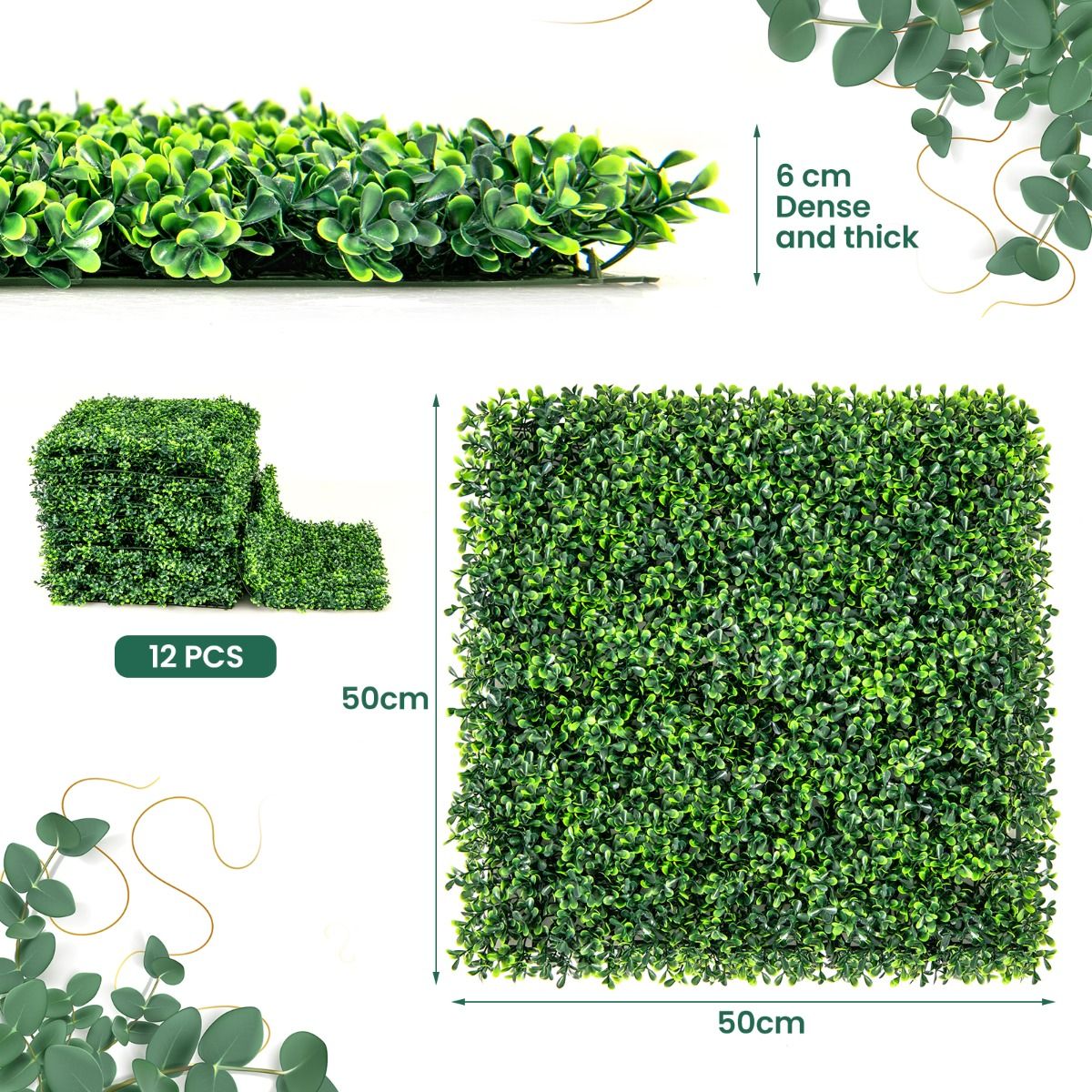 Coast Artificial Grass Wall Panels 12 pieces 50 x 50 cm Green - Imitation Gardenia Topiary pour l'intimité et la décoration