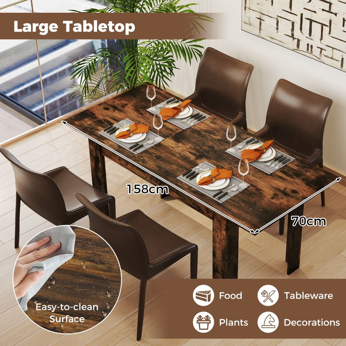 Table à manger extensible Coast - Plateau réglable - Pieds en L - Marron café 158 x 70 x 76 cm