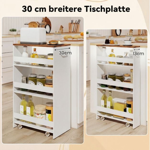 Chariot de cuisine Coast Smalle – Étagère à 4 niveaux avec poignée 47,5 x 30 x 80,5 cm – Blanc