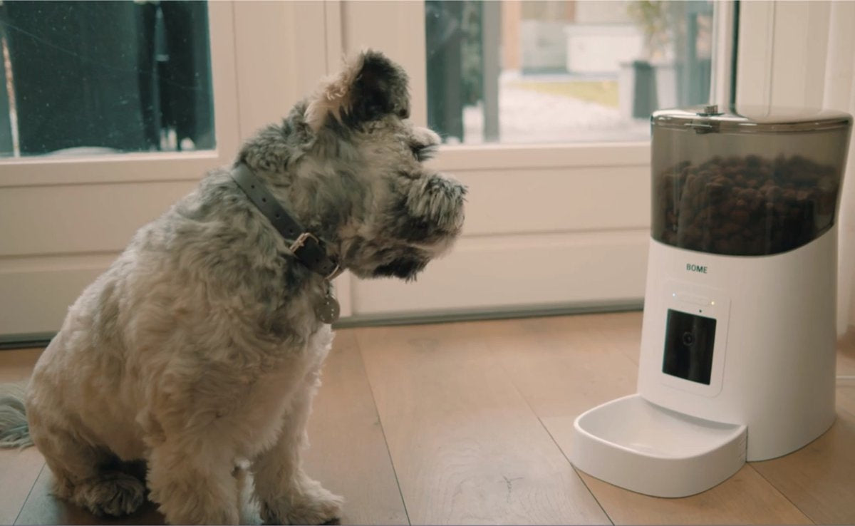 BOME - Distributeur automatique de nourriture à distance pour chiens et chats - Caméra et audio avec carte SD - Noir